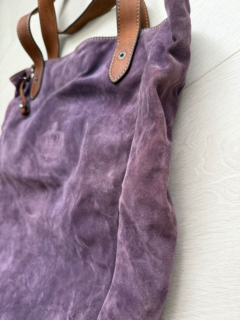 Lauren Ralph Lauren Putnam Signature Violet Purple Suede Leather Tote Bag Crest - Picture 11 of 16